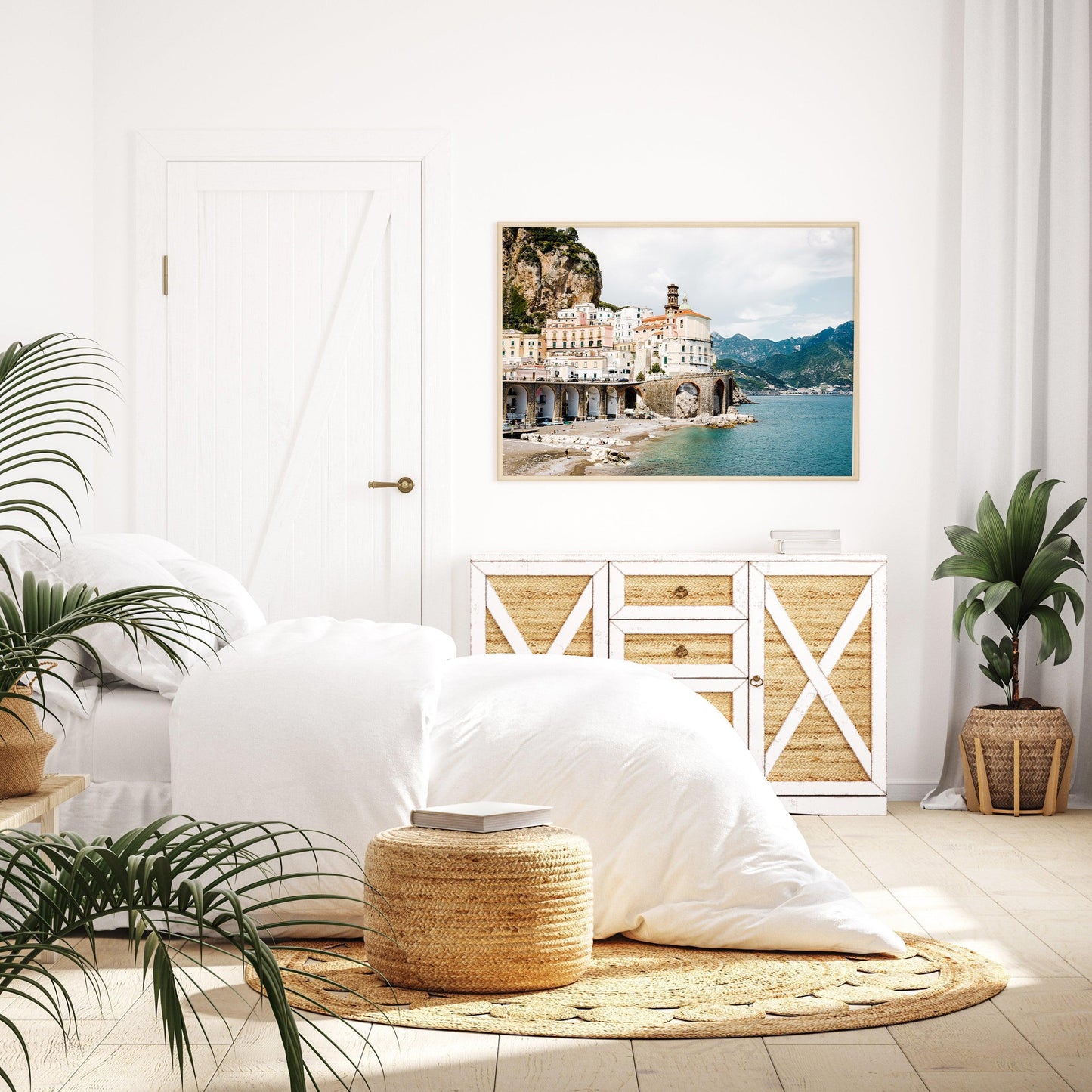 Neutral beach decor print from Atrani village on the Amalfi coastline
