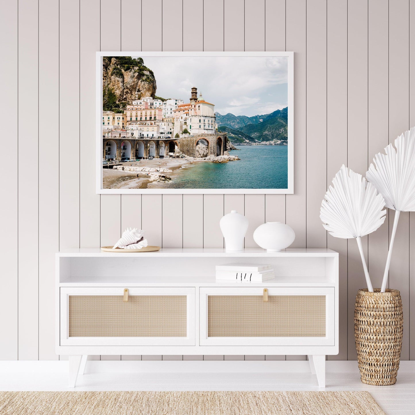 Neutral beach decor print from Atrani village on the Amalfi coastline