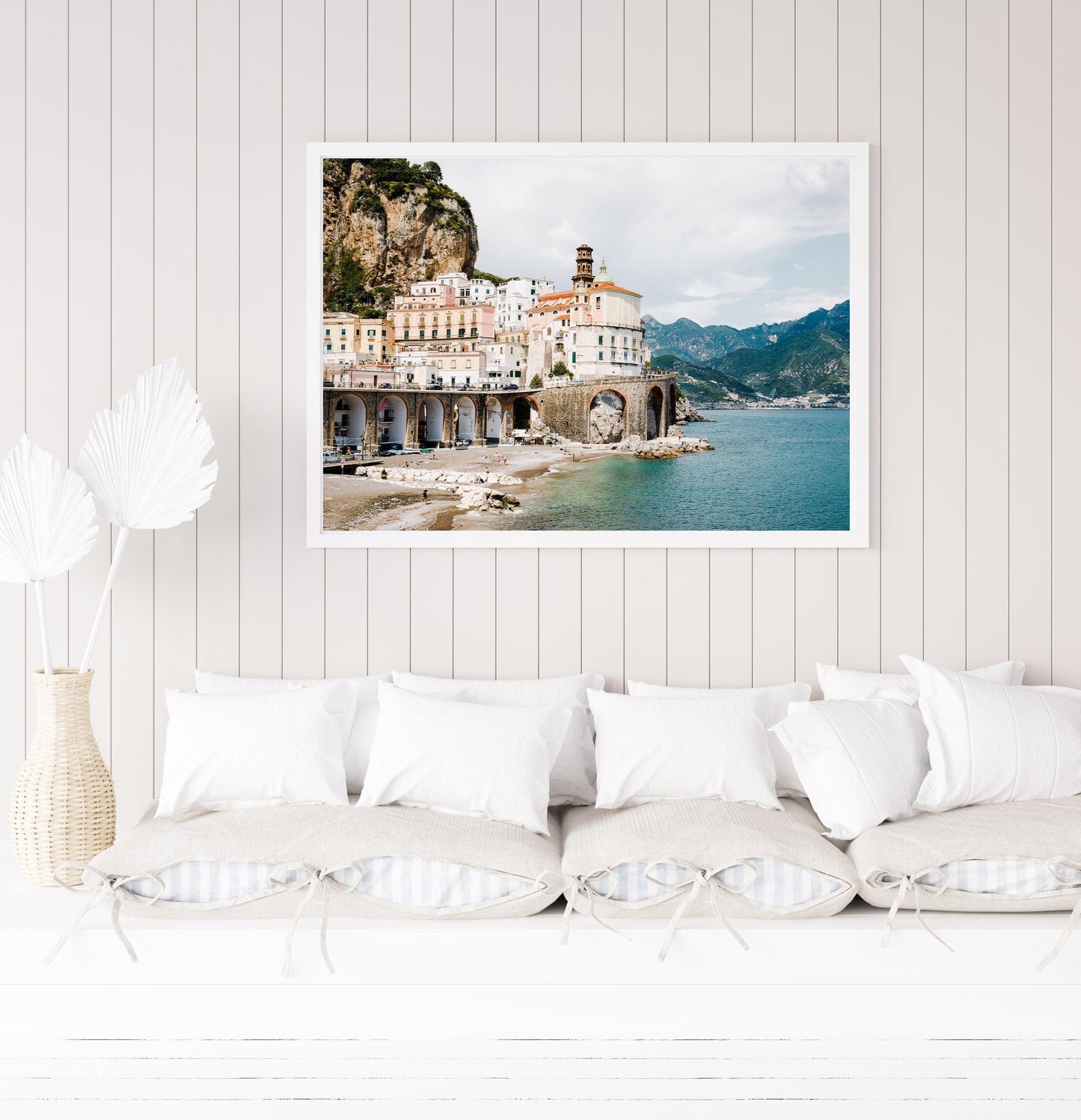 Neutral beach decor print from Atrani village on the Amalfi coastline