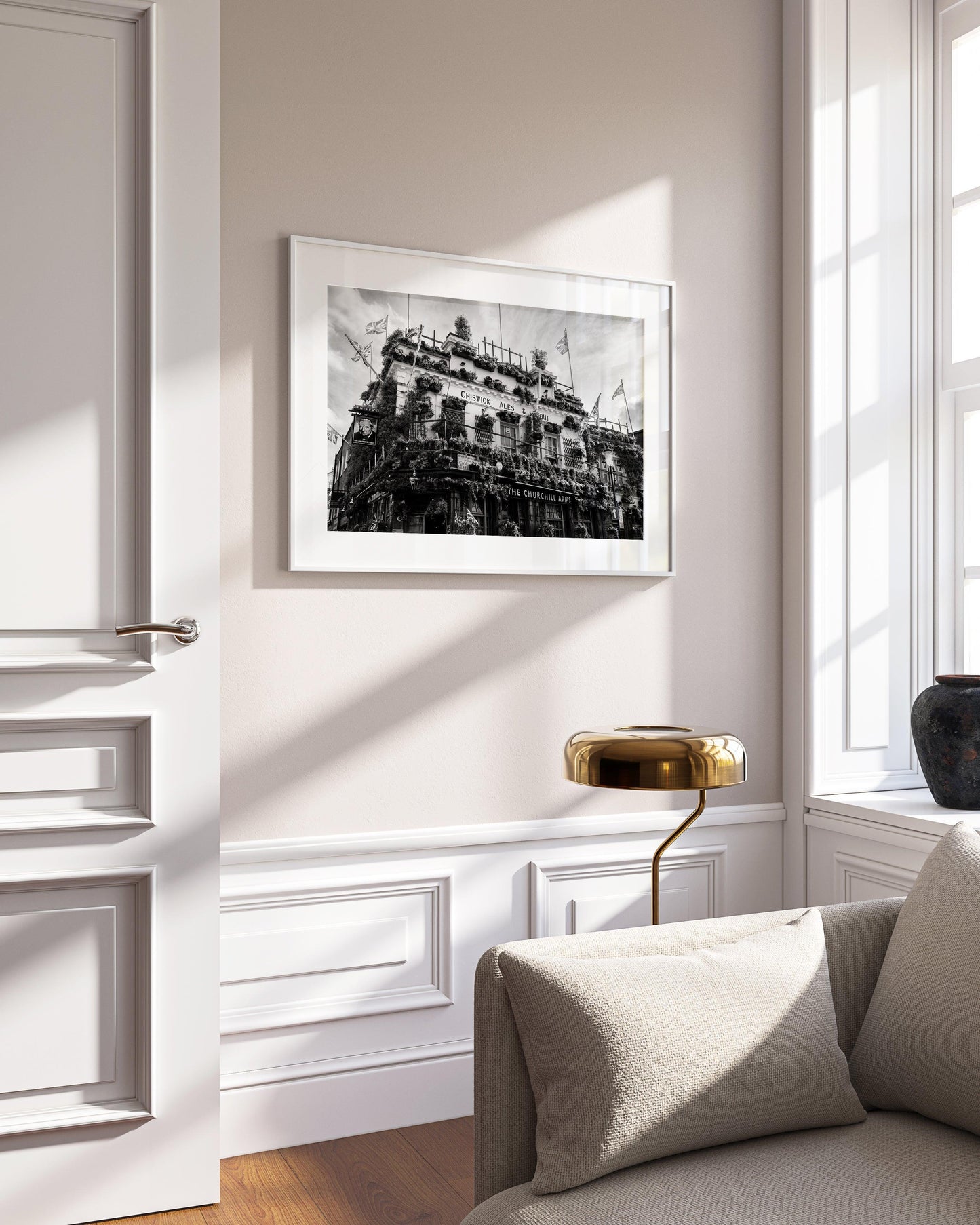 Churchill Arms London Pub Print – Black and White Photo of Iconic English Pub