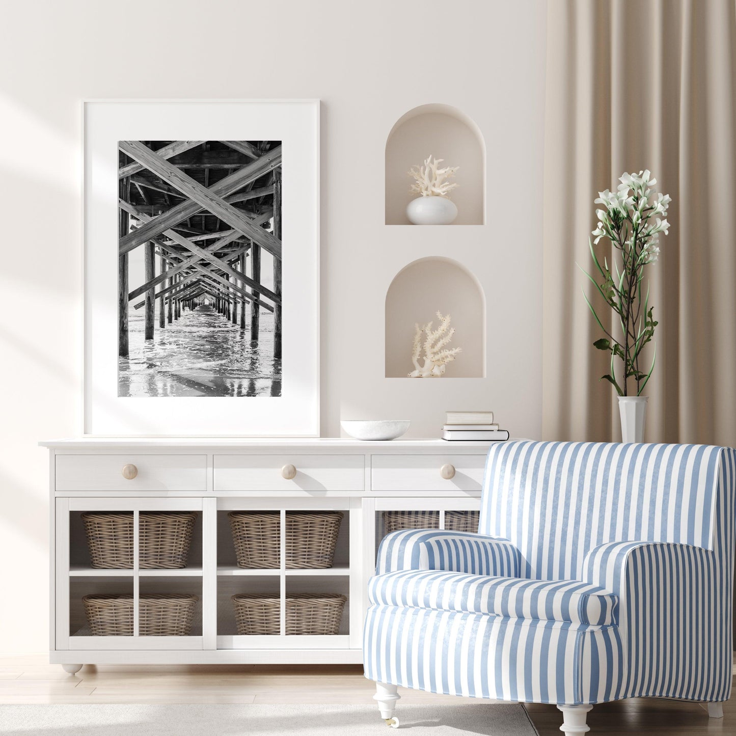 Black and White Ocean Isle Fishing Pier III | Beach Photography Print - Departures Print Shop