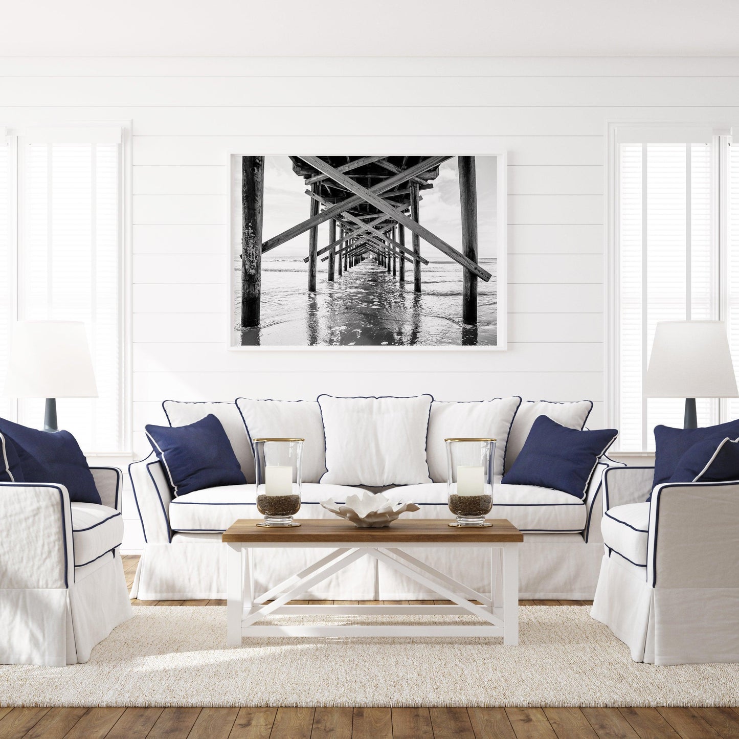 Black and White Ocean Isle Fishing Pier | Beach Photography Print - Departures Print Shop