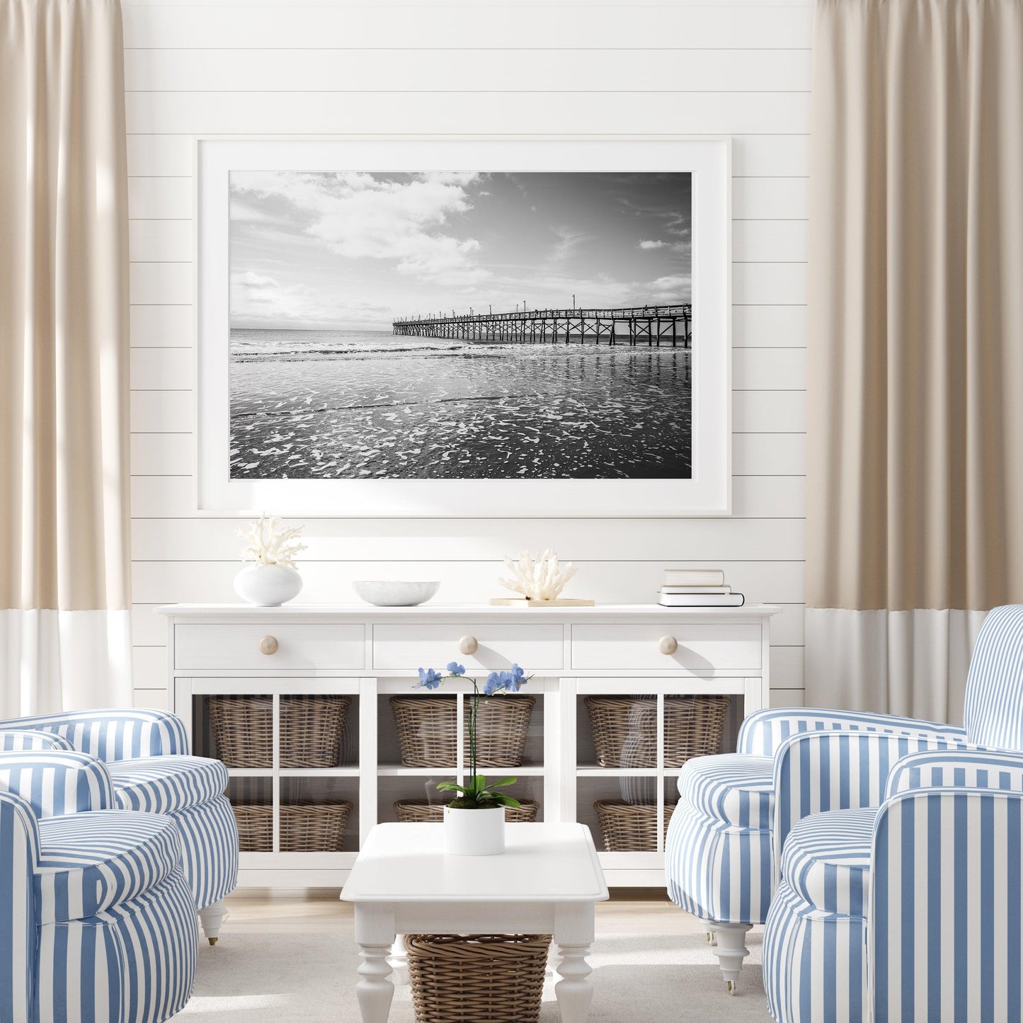 Black and White Ocean Isle Fishing Pier II | Beach Photography Print - Departures Print Shop