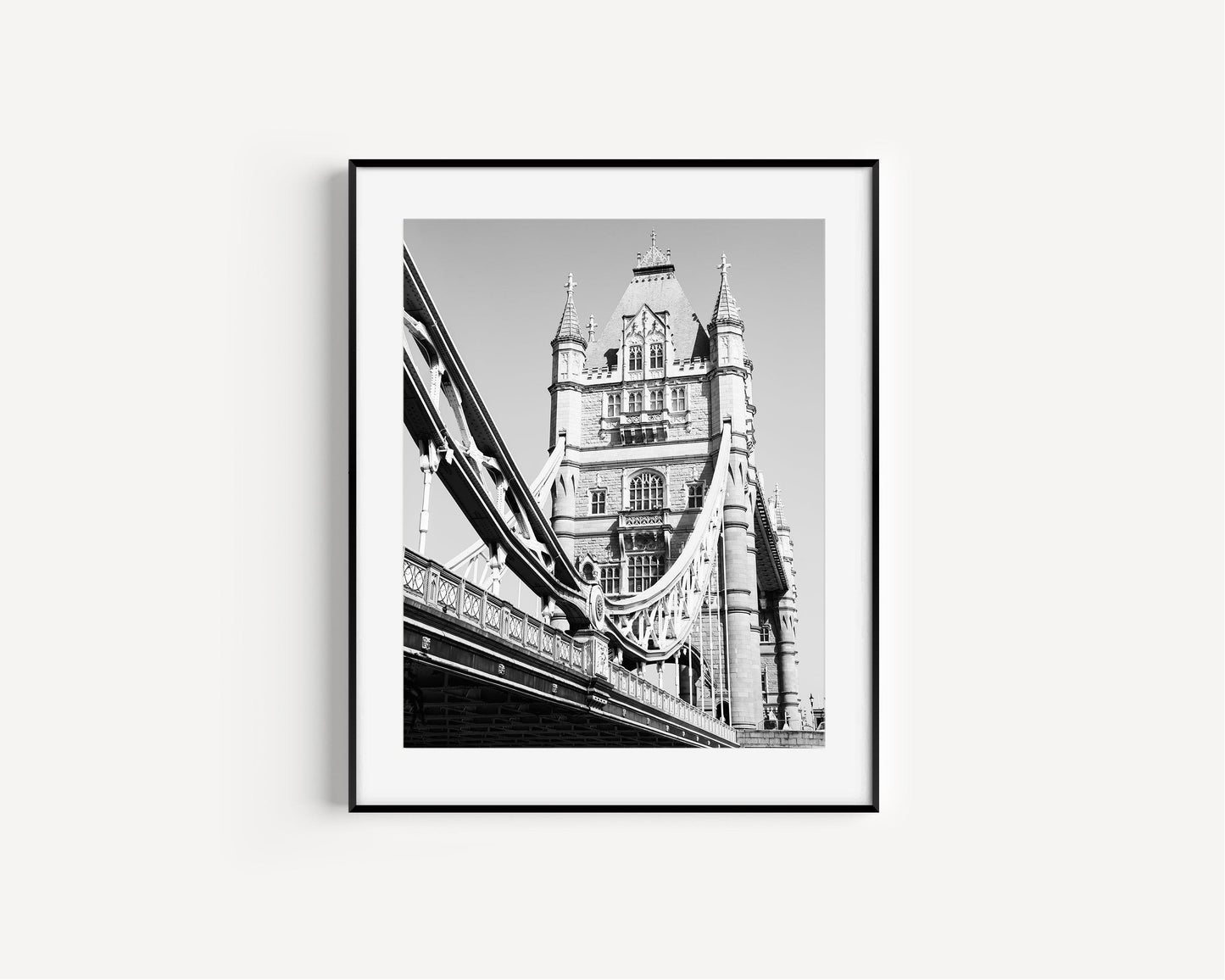 Black and white London Tower Bridge photography print – minimalist wall art travel poster