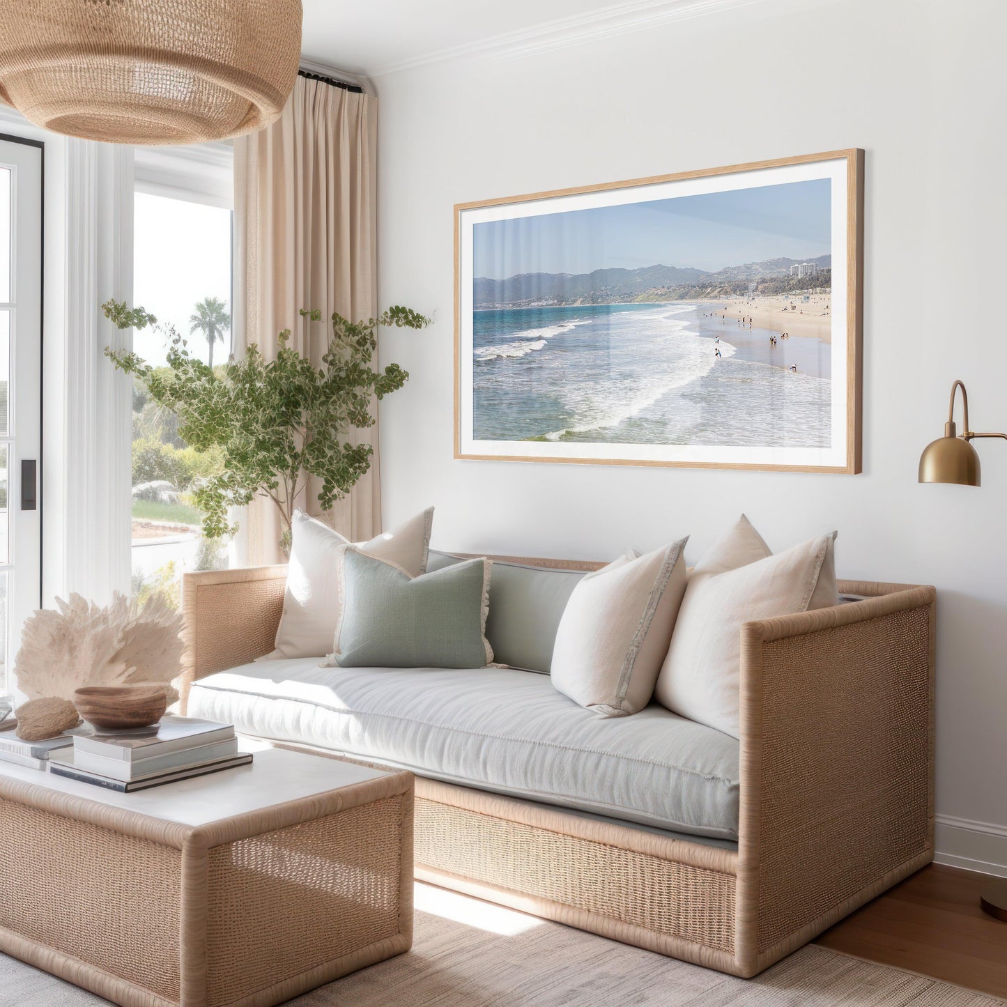 Modern coastal wall art taken in Santa Monica, California. Neutral beach photography print.