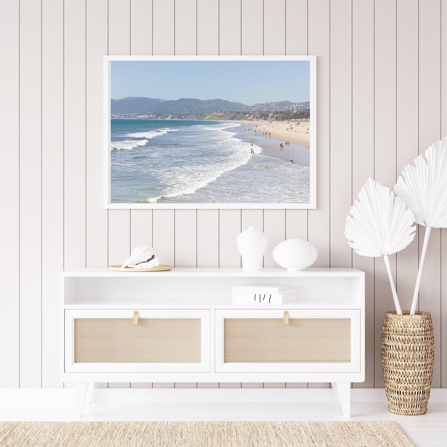 Modern coastal wall art taken in Santa Monica, California. Neutral beach photography print.