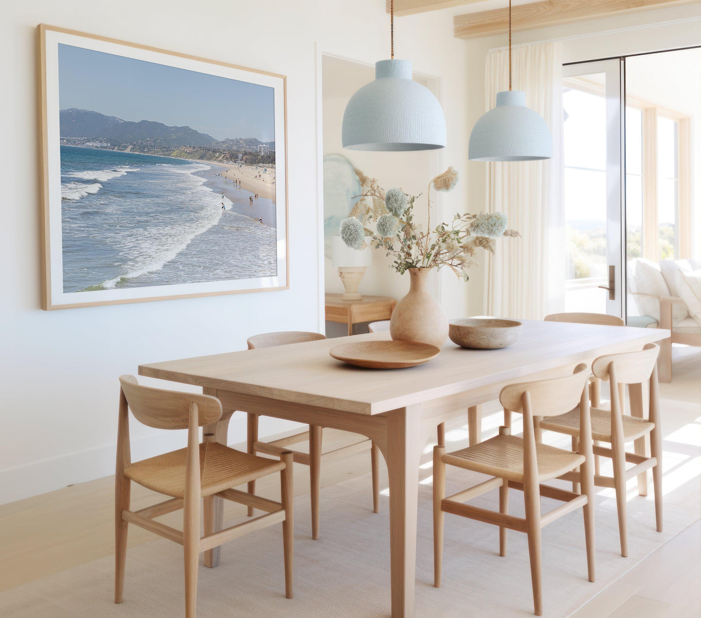 Modern coastal wall art taken in Santa Monica, California. Neutral beach photography print.