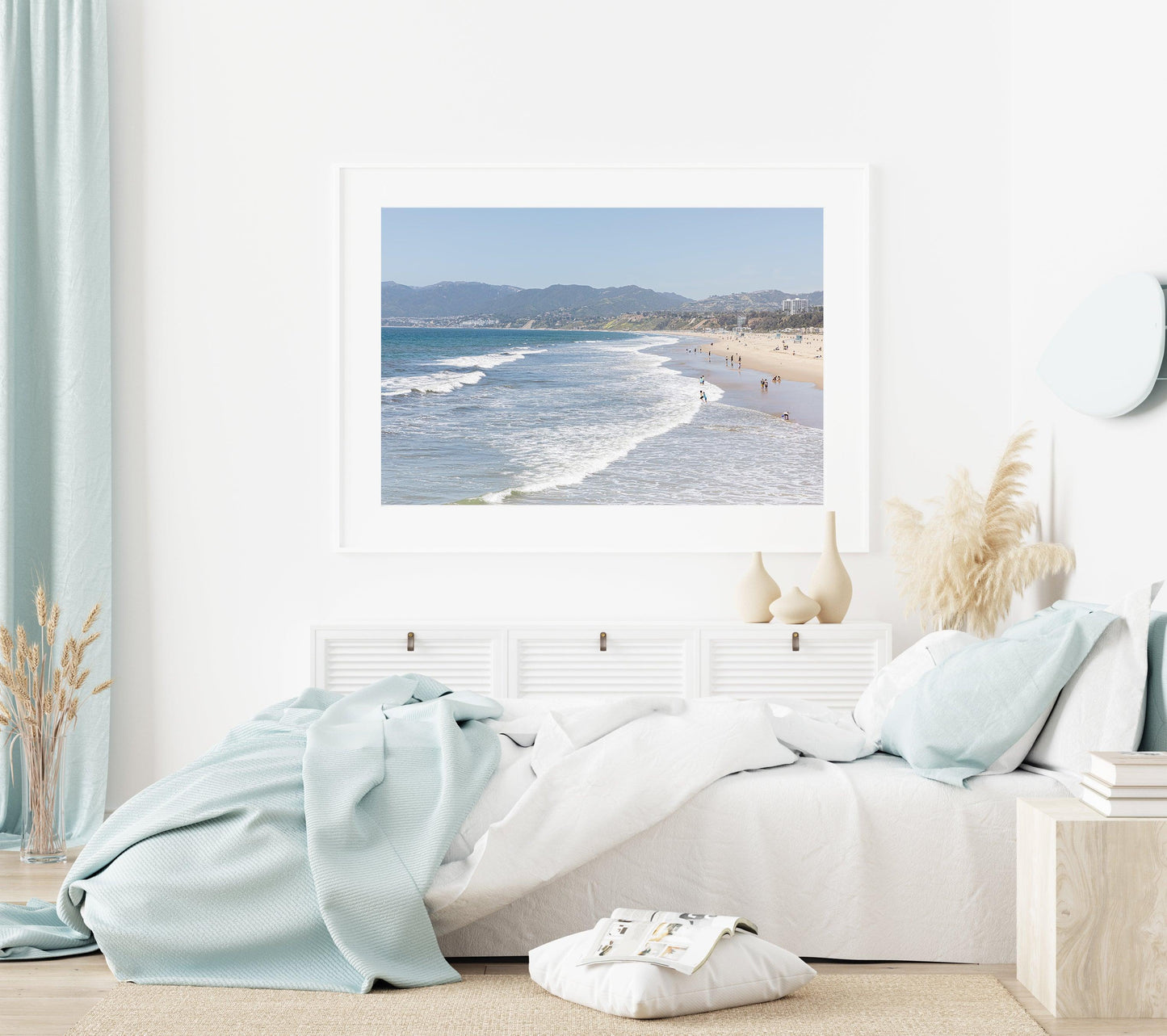 Modern coastal wall art taken in Santa Monica, California. Neutral beach photography print.