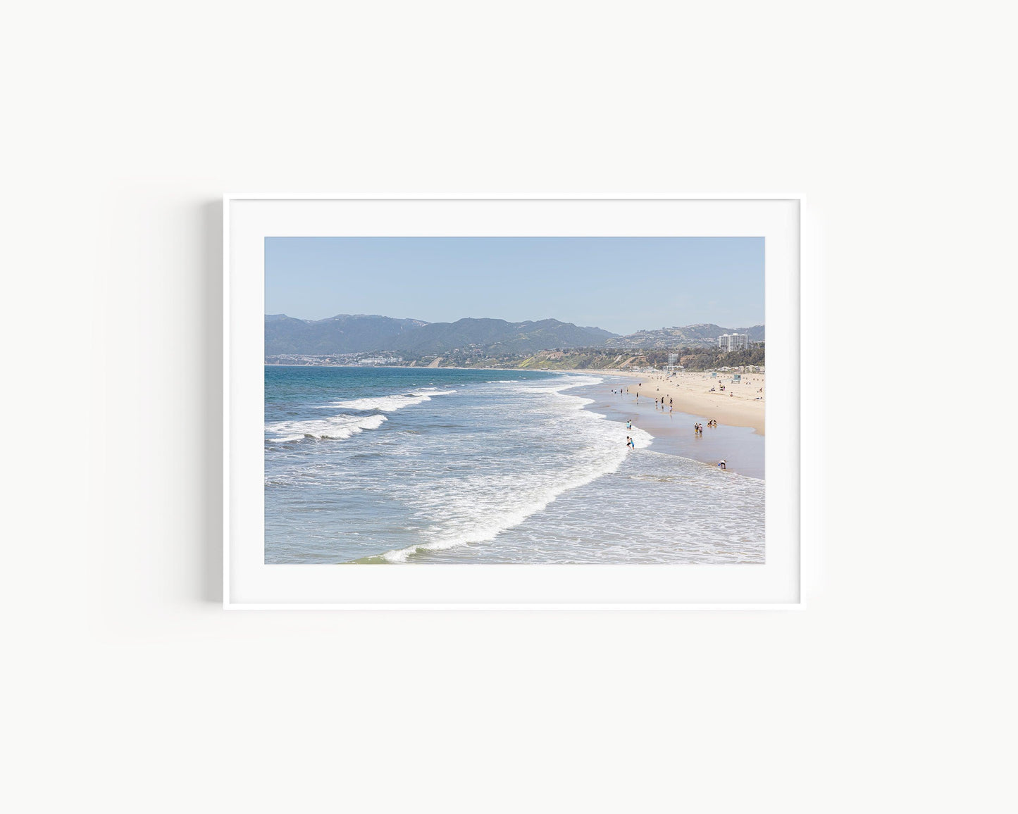 Modern coastal wall art taken in Santa Monica, California. Neutral beach photography print.