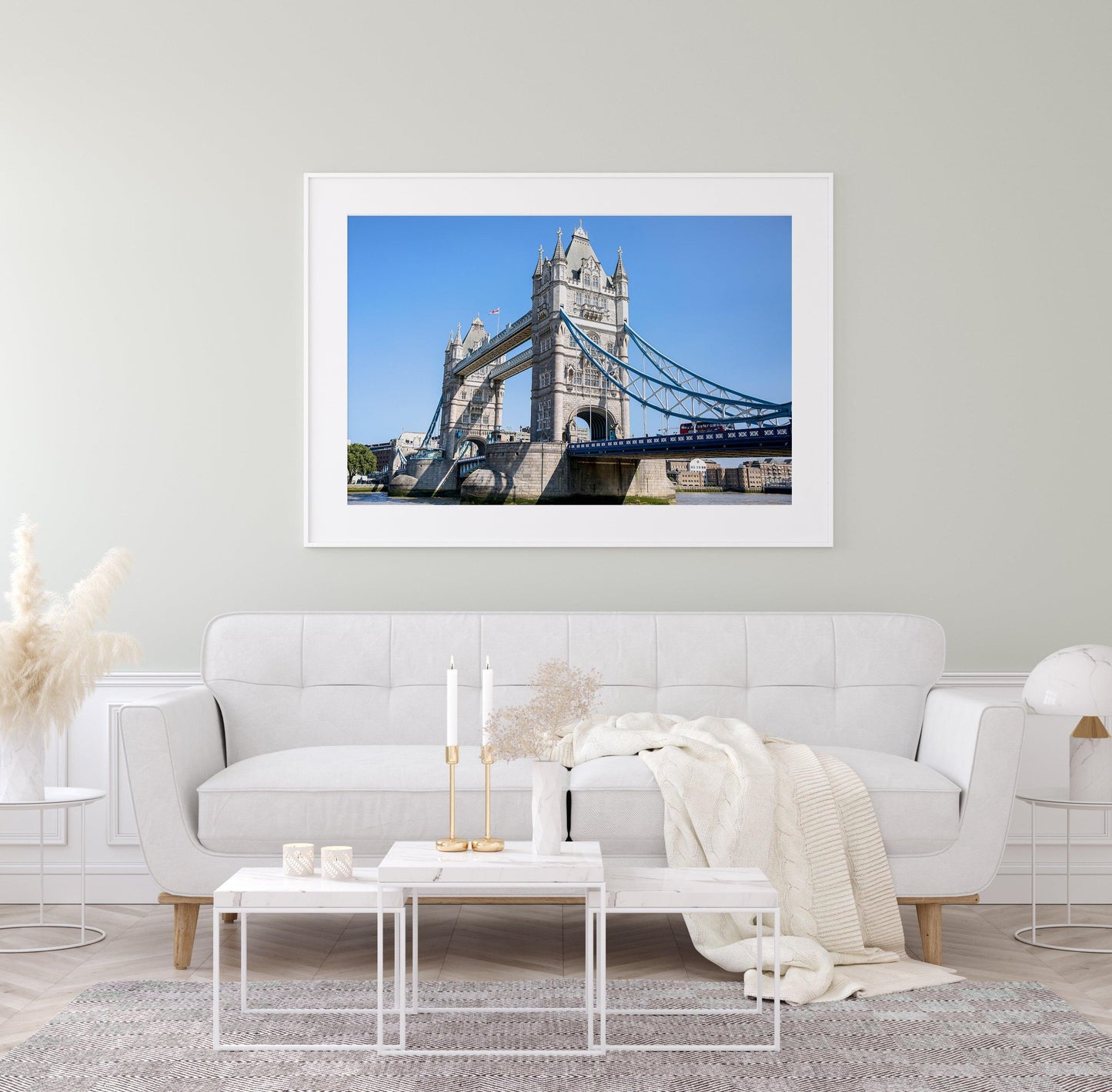 Color photo of Tower Bridge London with bright blue sky – architectural travel wall art print
