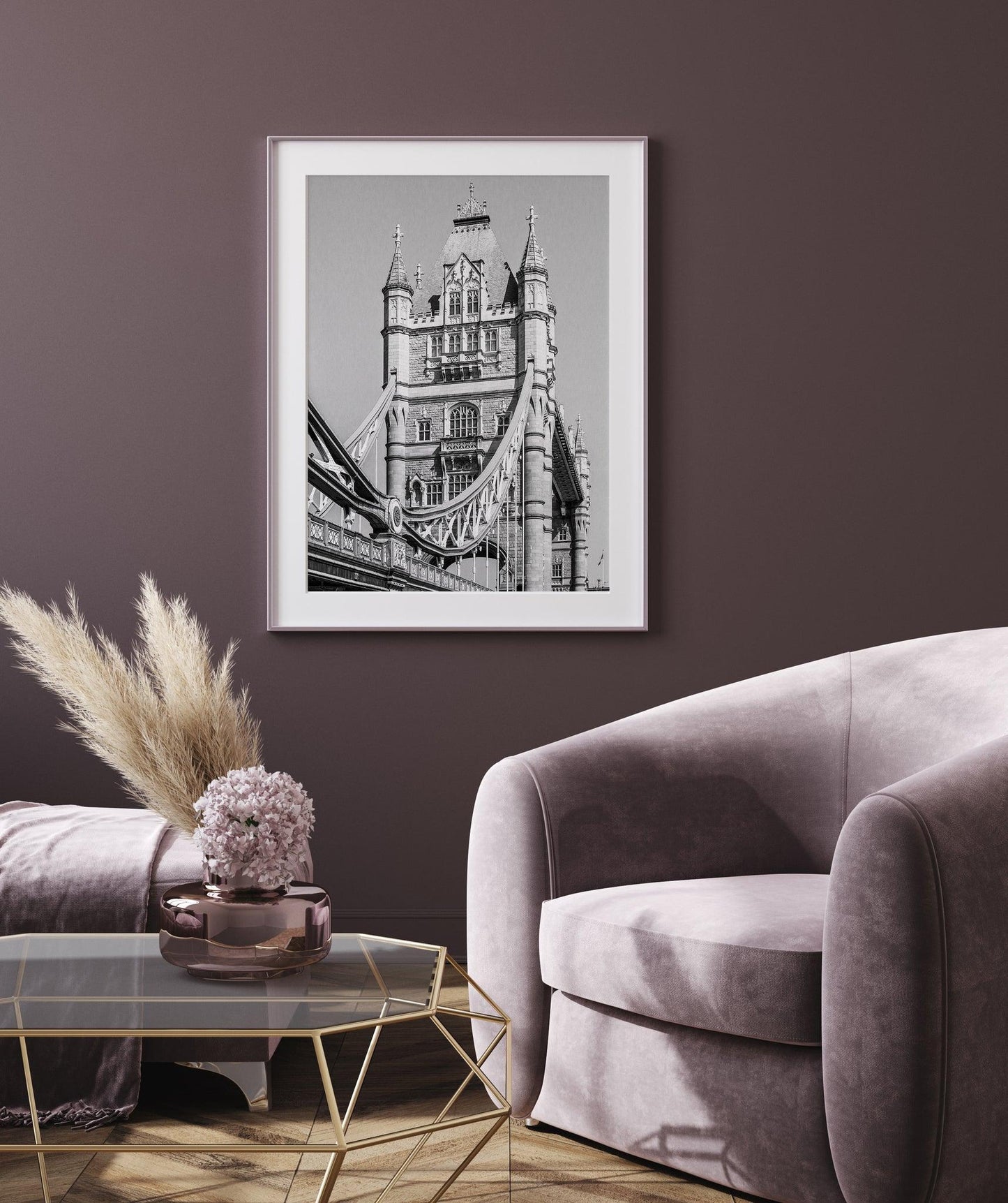 Black and white London Tower Bridge photography print – minimalist wall art travel poster
