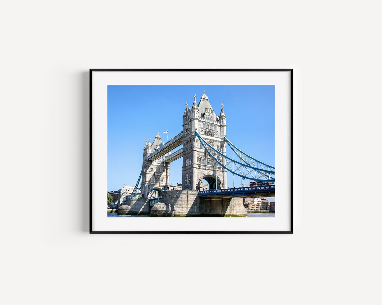 Color photo of Tower Bridge London with bright blue sky – architectural travel wall art print