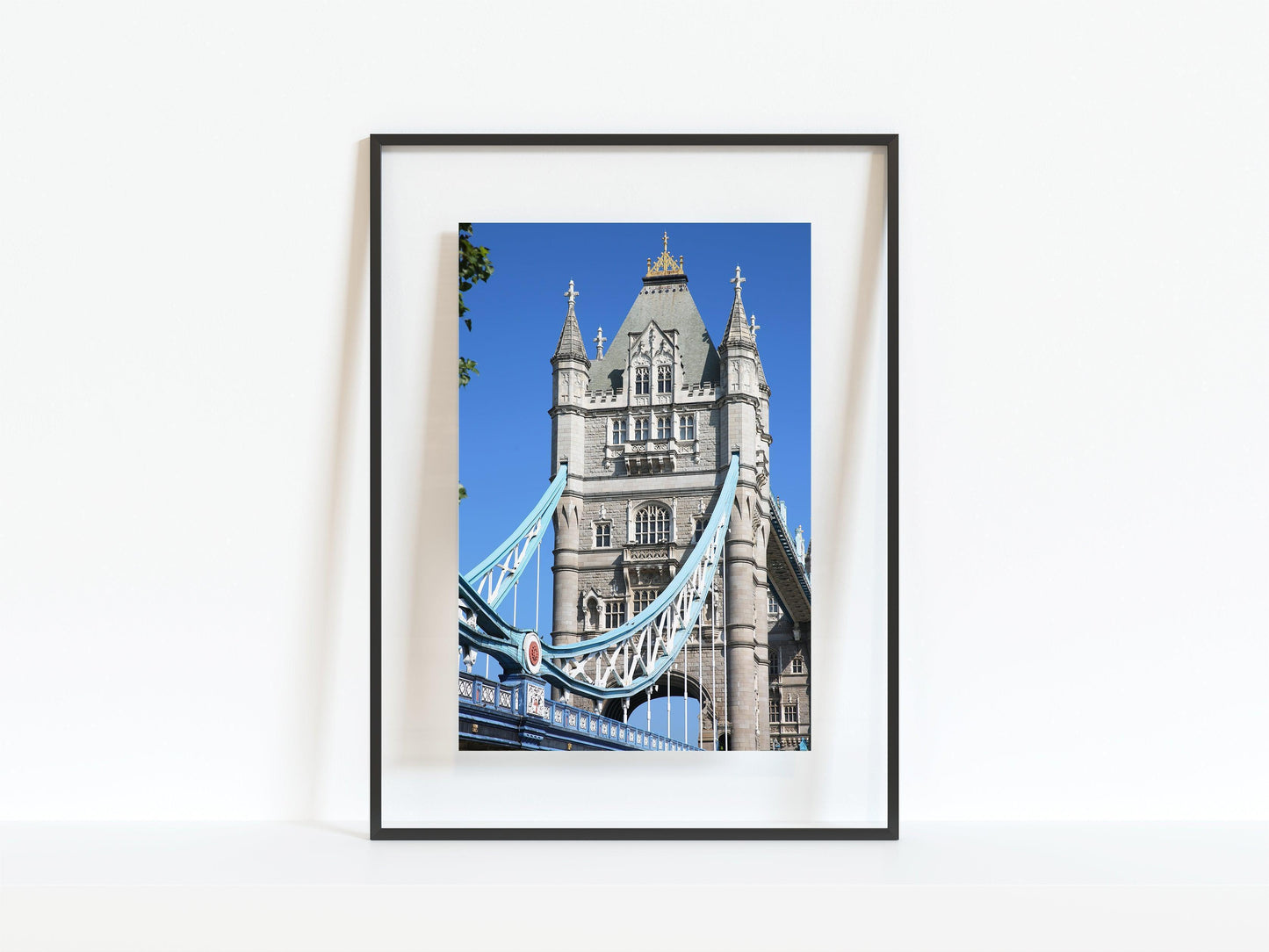 Color Tower Bridge London photography print with blue sky – minimalist travel wall art