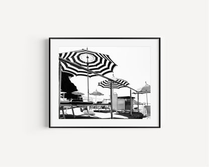 Black and White Beach Umbrellas | Positano Italy Photography Print - Departures Print Shop