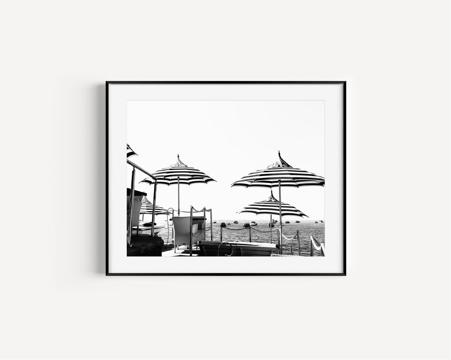 Black and White Beach Umbrellas II | Positano Italy Photography Print - Departures Print Shop