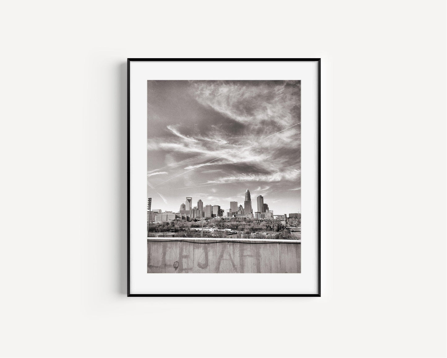 Black and White Charlotte Skyline Print II - Departures Print Shop