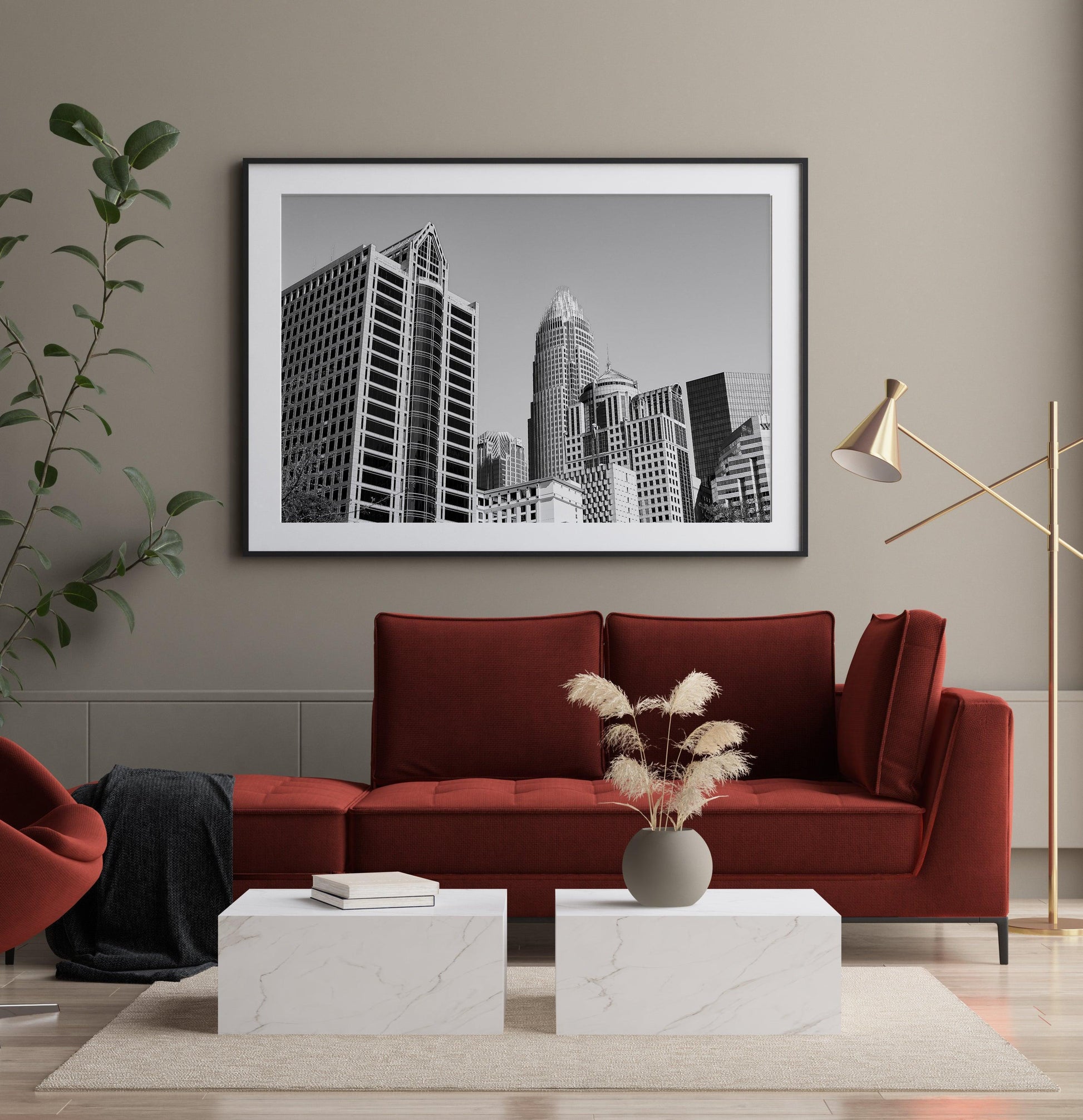 Black and White Charlotte Skyline Print V | Charlotte Photography Print - Departures Print Shop