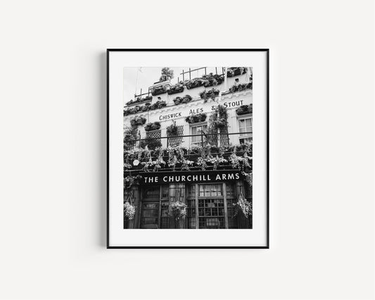 Black and White Churchill Arms Pub Print II - Departures Print Shop