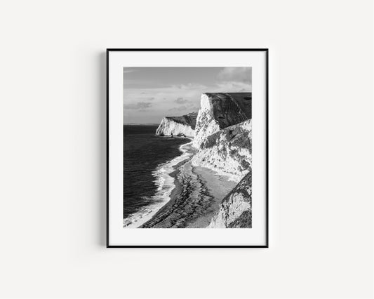 Black and White Coastal Cliffs Jurassic Coast Photography Print - Departures Print Shop