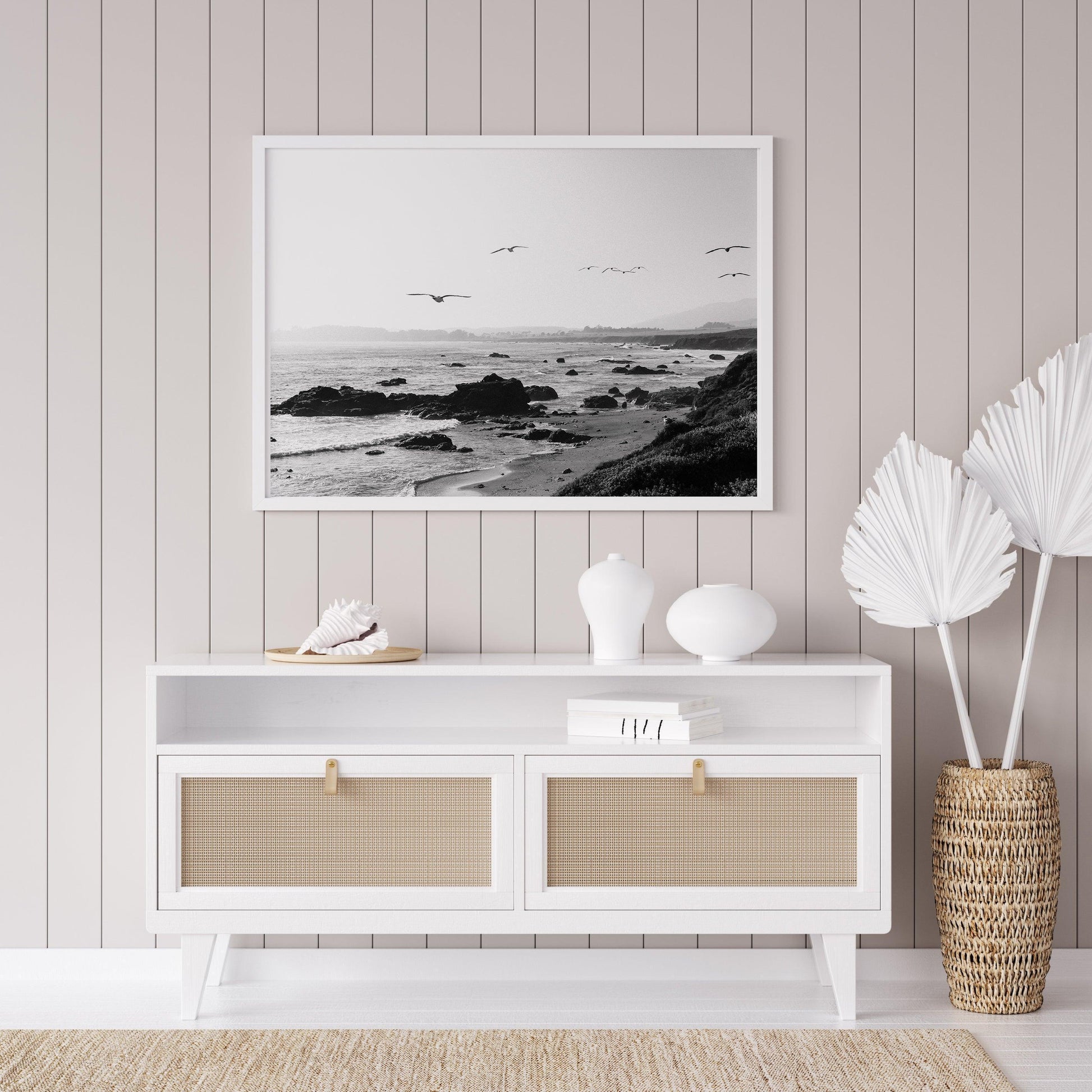 Black and White Coastal Waves & Seagulls - Departures Print Shop