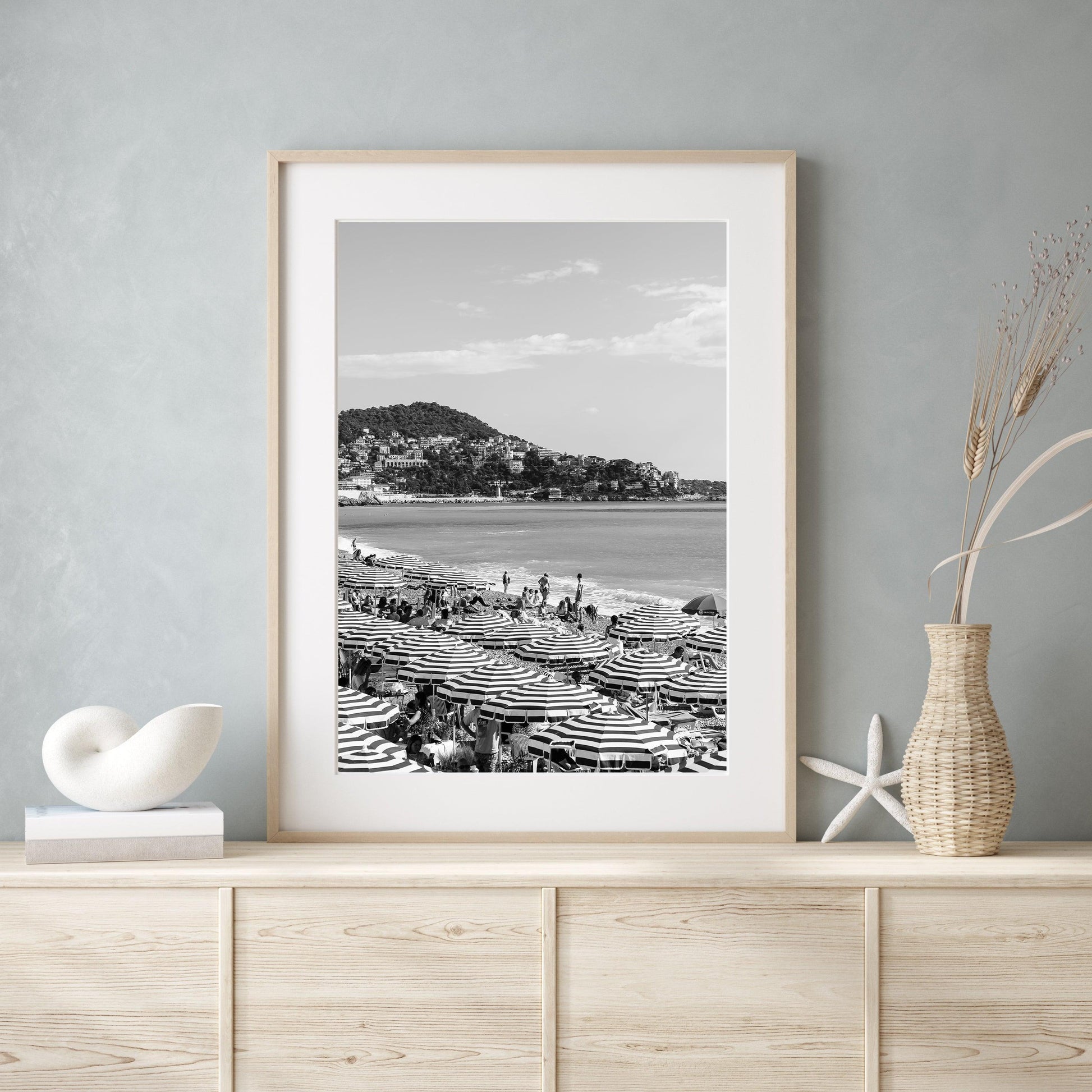 Black and White Cote d'Azur Beach Club Umbrellas II | French Riviera Photography Print - Departures Print Shop
