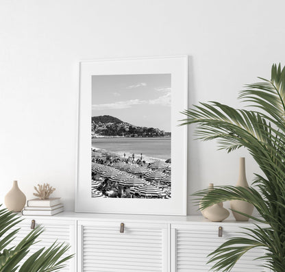 Black and White Cote d'Azur Beach Club Umbrellas II | French Riviera Photography Print - Departures Print Shop