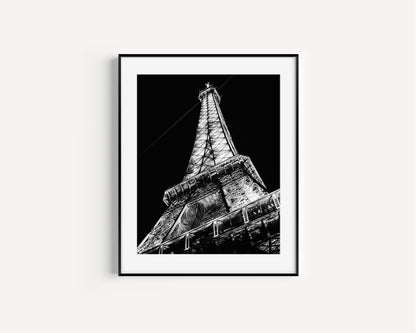 Black and White Eiffel Tower At Night | Paris Photography Print - Departures Print Shop