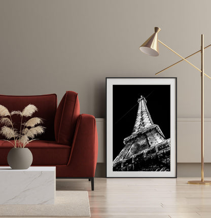 Black and White Eiffel Tower At Night | Paris Photography Print - Departures Print Shop