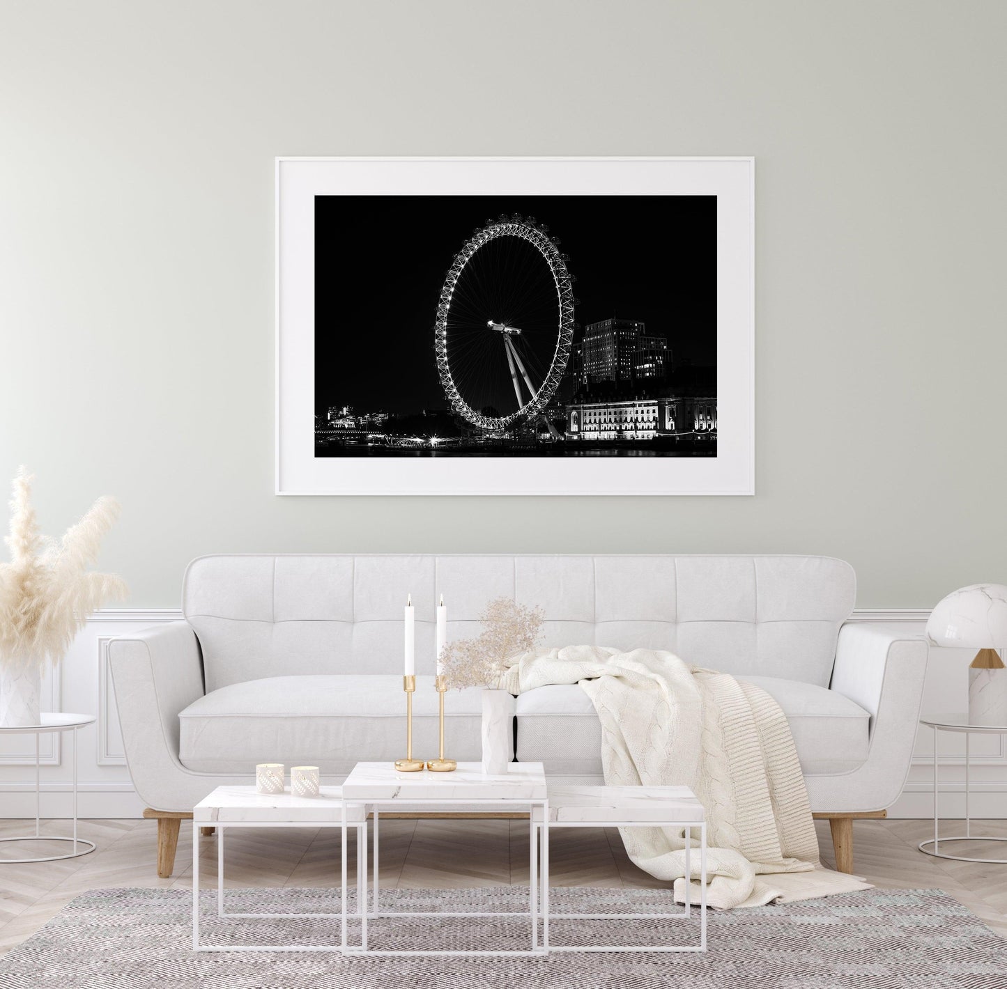 Black and White Illuminated London Eye Print - Departures Print Shop