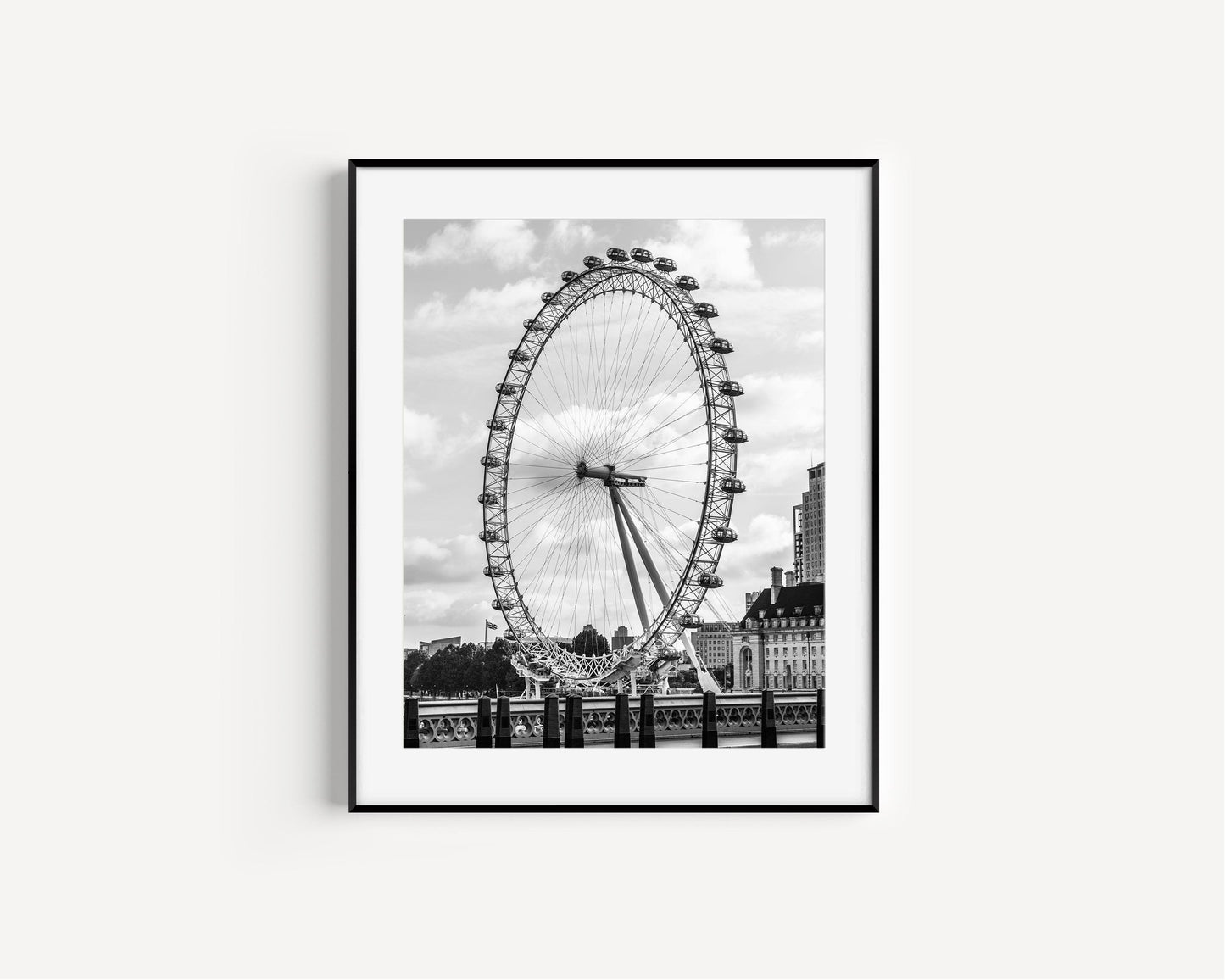 Black and White London Eye Ferris Wheel Photography Print - Departures Print Shop