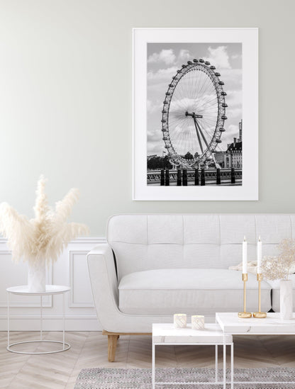 Black and White London Eye Ferris Wheel Photography Print - Departures Print Shop