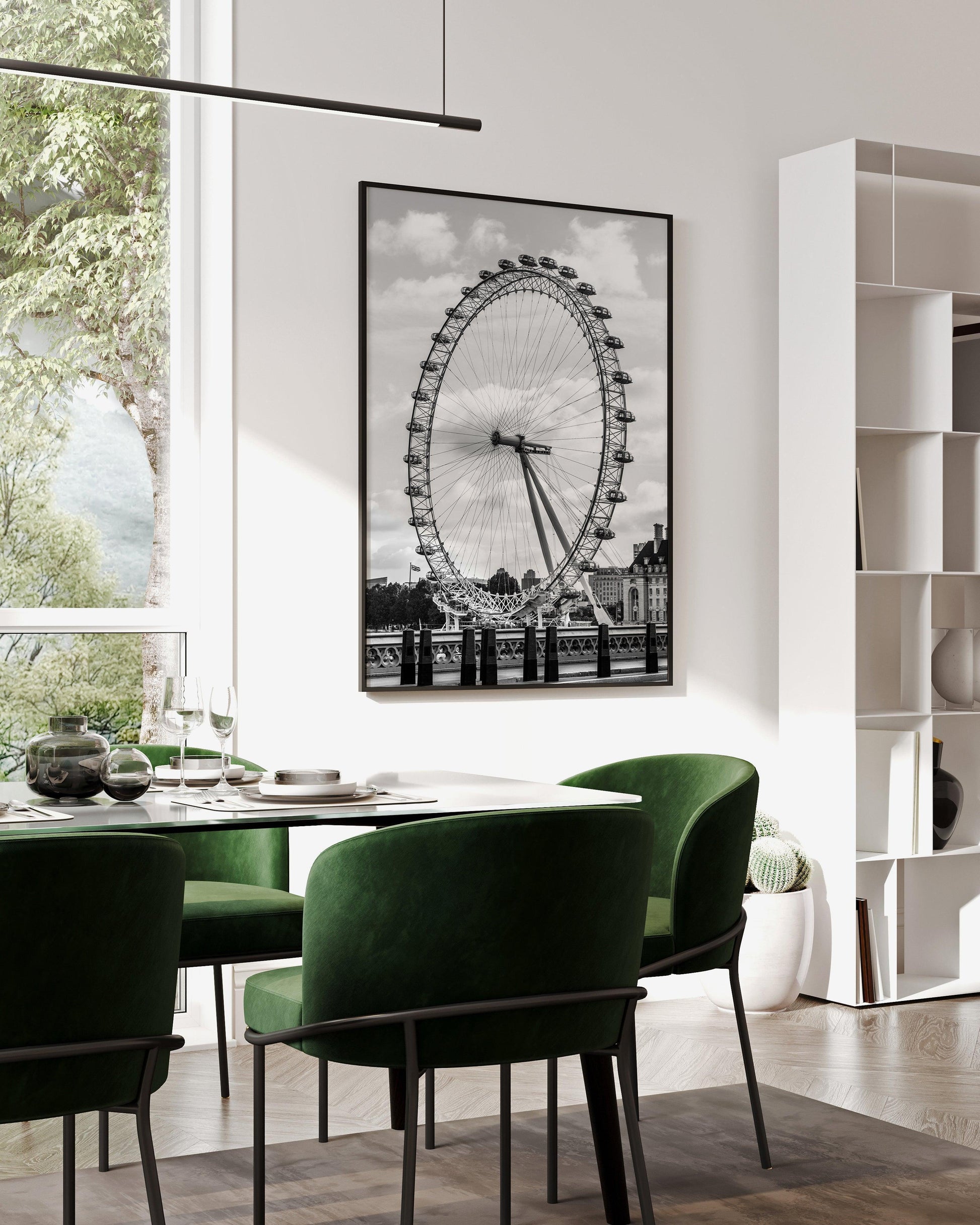 Black and White London Eye Ferris Wheel Photography Print - Departures Print Shop