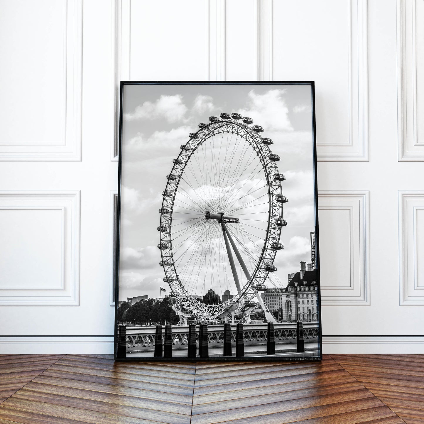 Black and White London Eye Ferris Wheel Photography Print - Departures Print Shop