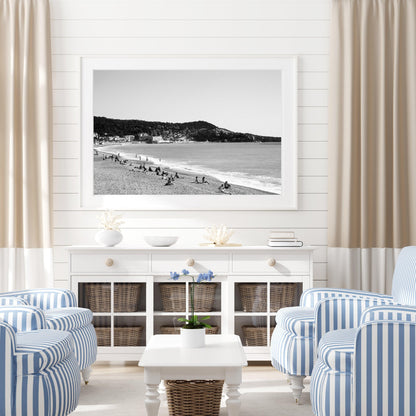 Black and White Nice France Beach Print | Black and White Beach Photography Print - Departures Print Shop