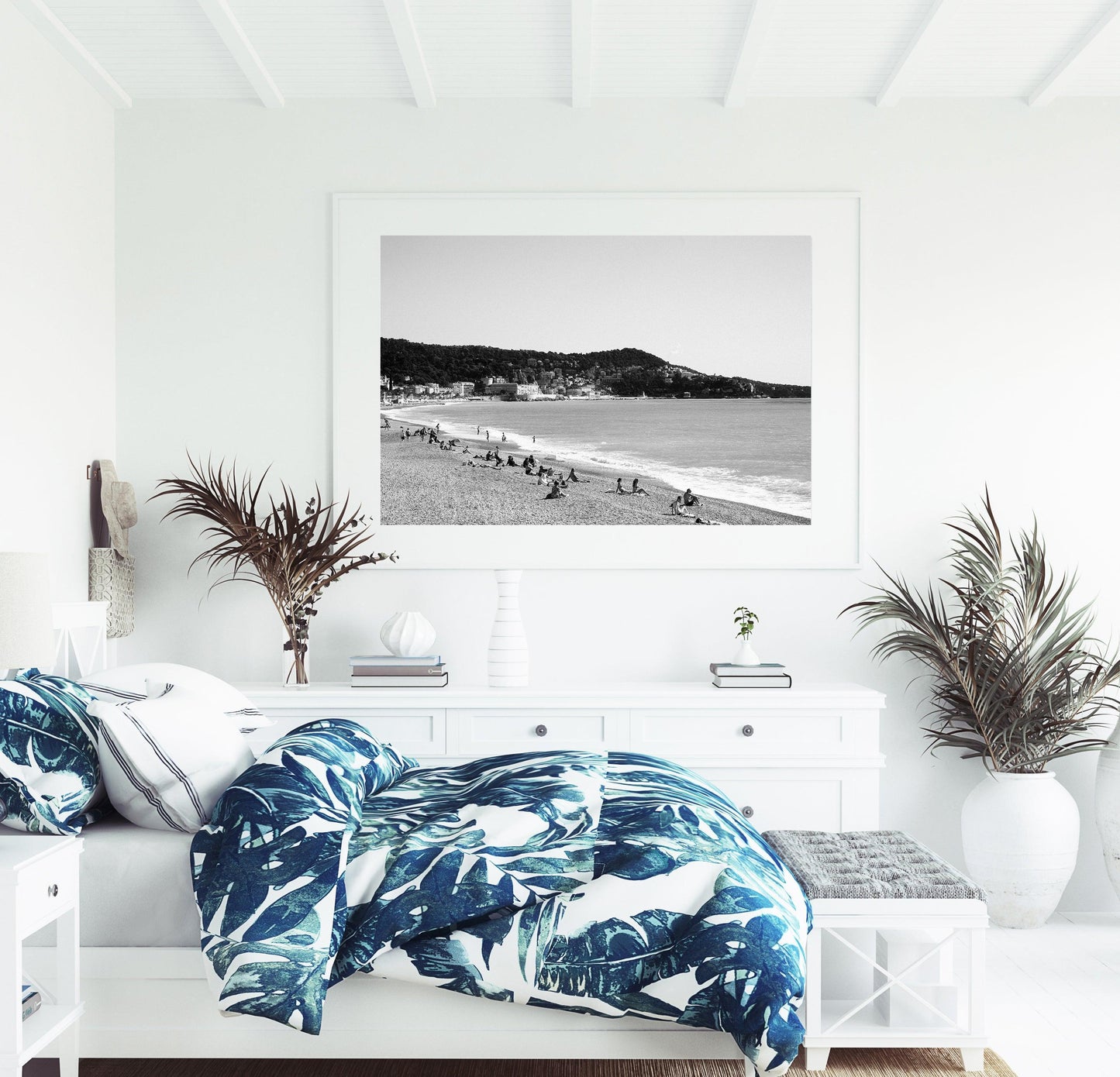 Black and White Nice France Beach Print | Black and White Beach Photography Print - Departures Print Shop