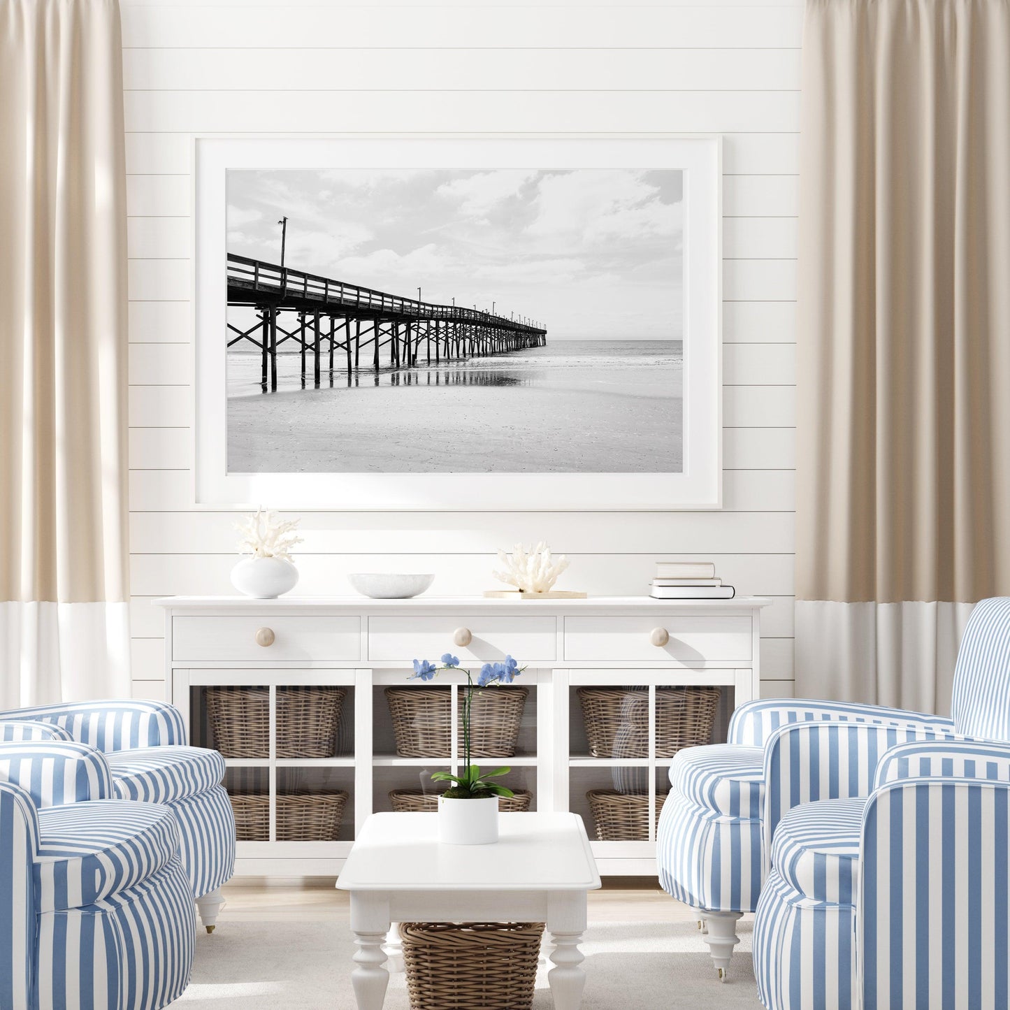 Black and White Ocean Isle Fishing Pier III | Beach Photography Print - Departures Print Shop