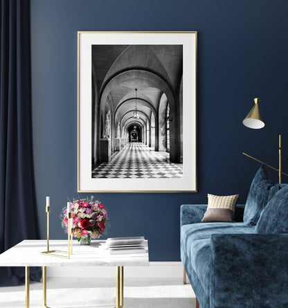 B&W Palace of Versailles Hallway | Paris France Print - Departures Print Shop