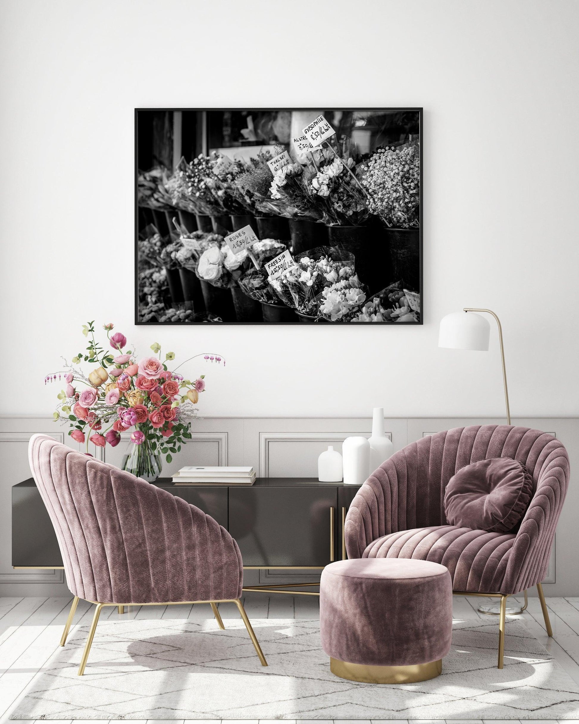 Black and White Paris Flower Market Photography Print - Departures Print Shop