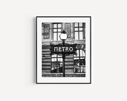 Black and White Paris Metro Sign Photography Print - Departures Print Shop