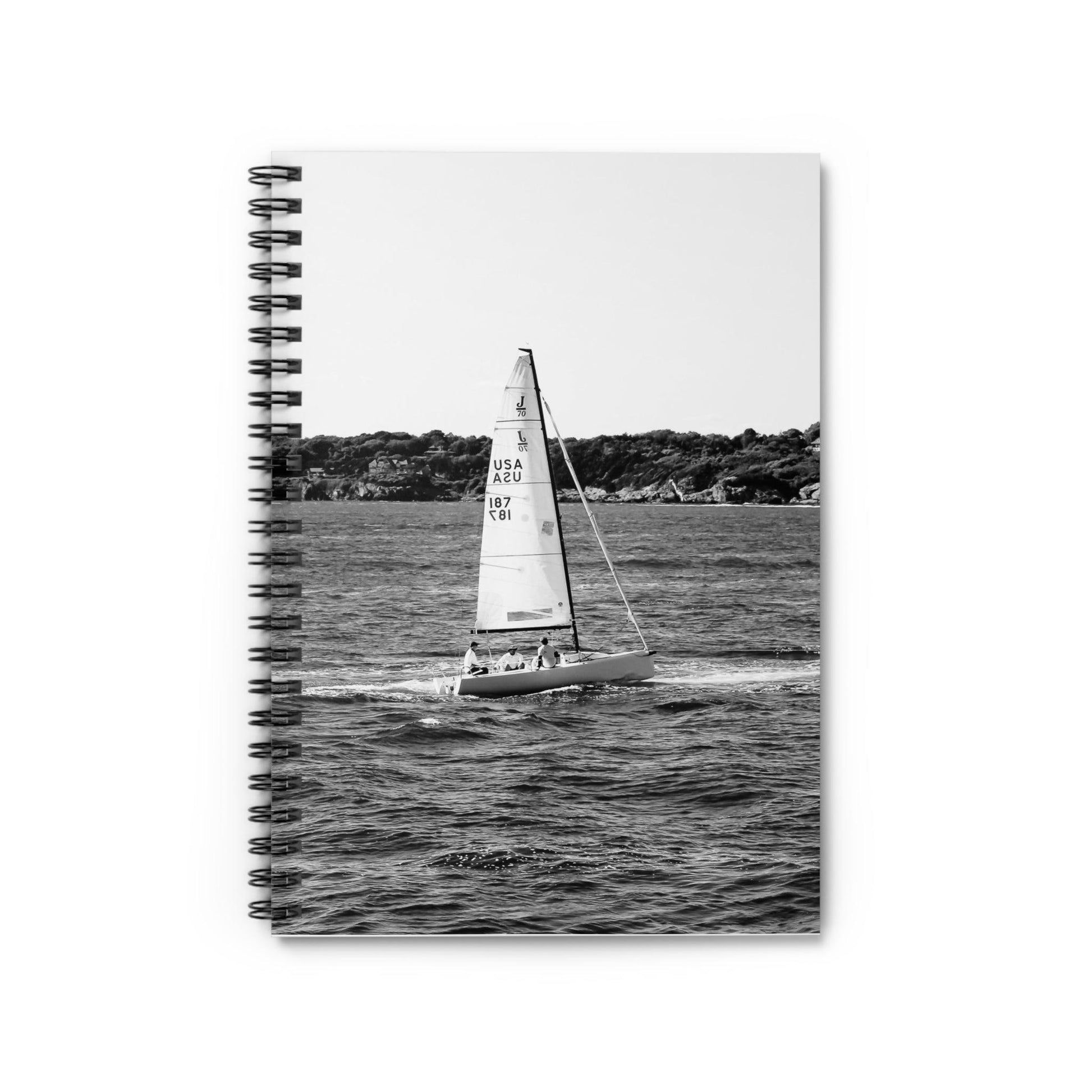 Black and White Sailboat Spiral Notebook - Departures Print Shop