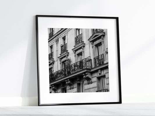 Black and White Square Paris Balcony Print | Paris Photography Print - Departures Print Shop