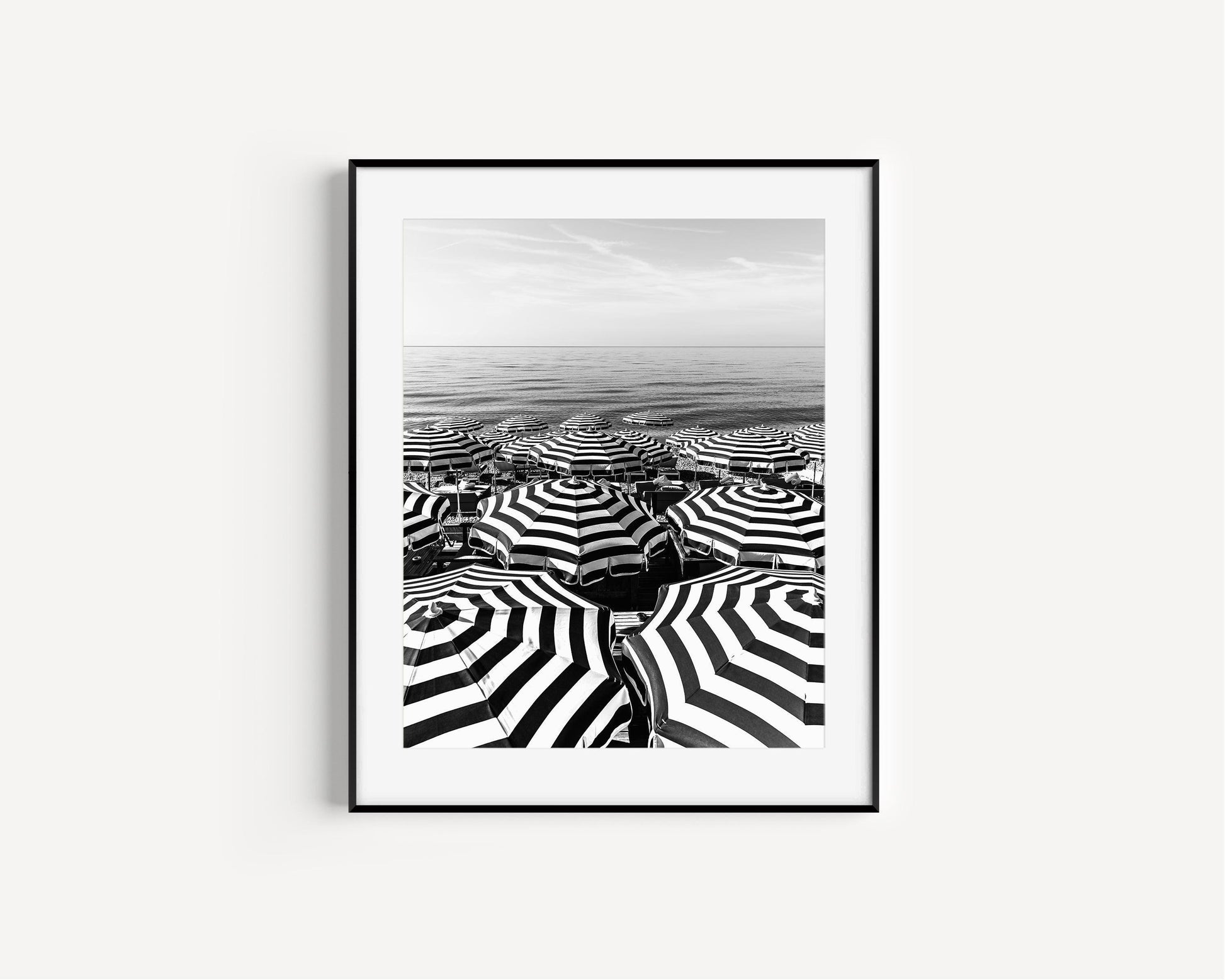 Black and White Striped Beach Umbrellas II | French Riviera Photography Print - Departures Print Shop