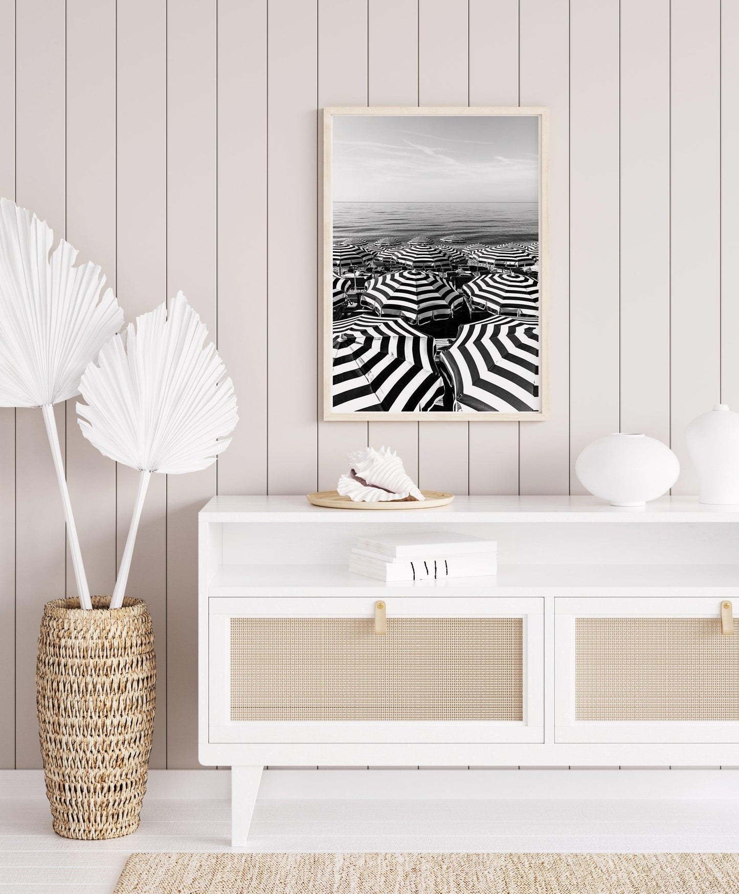 Black and White Striped Beach Umbrellas II | French Riviera Photography Print - Departures Print Shop