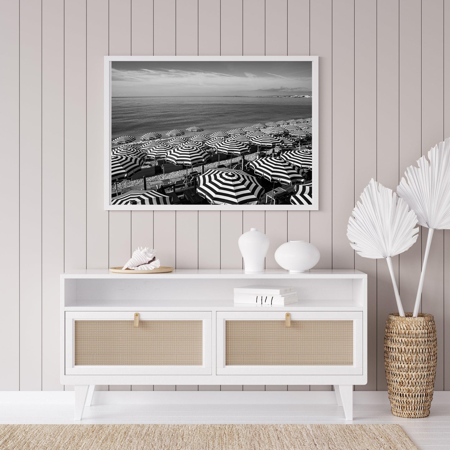 Black and White Striped Beach Umbrellas III | French Riviera Photography Print - Departures Print Shop