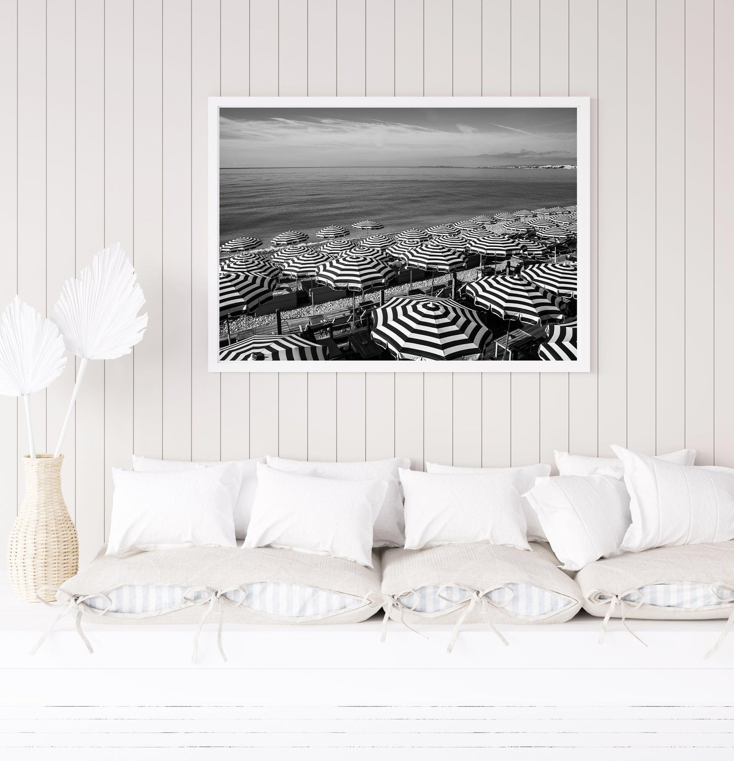 Black and White Striped Beach Umbrellas III | French Riviera Photography Print - Departures Print Shop