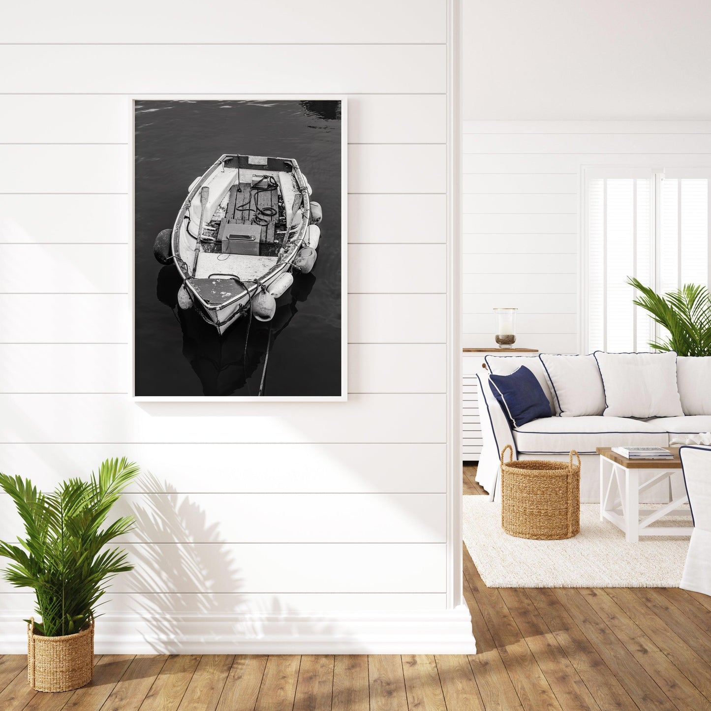 Black and White Wooden Boat Print IV - Departures Print Shop