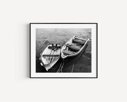 Black and White Wooden Boats Print - Departures Print Shop