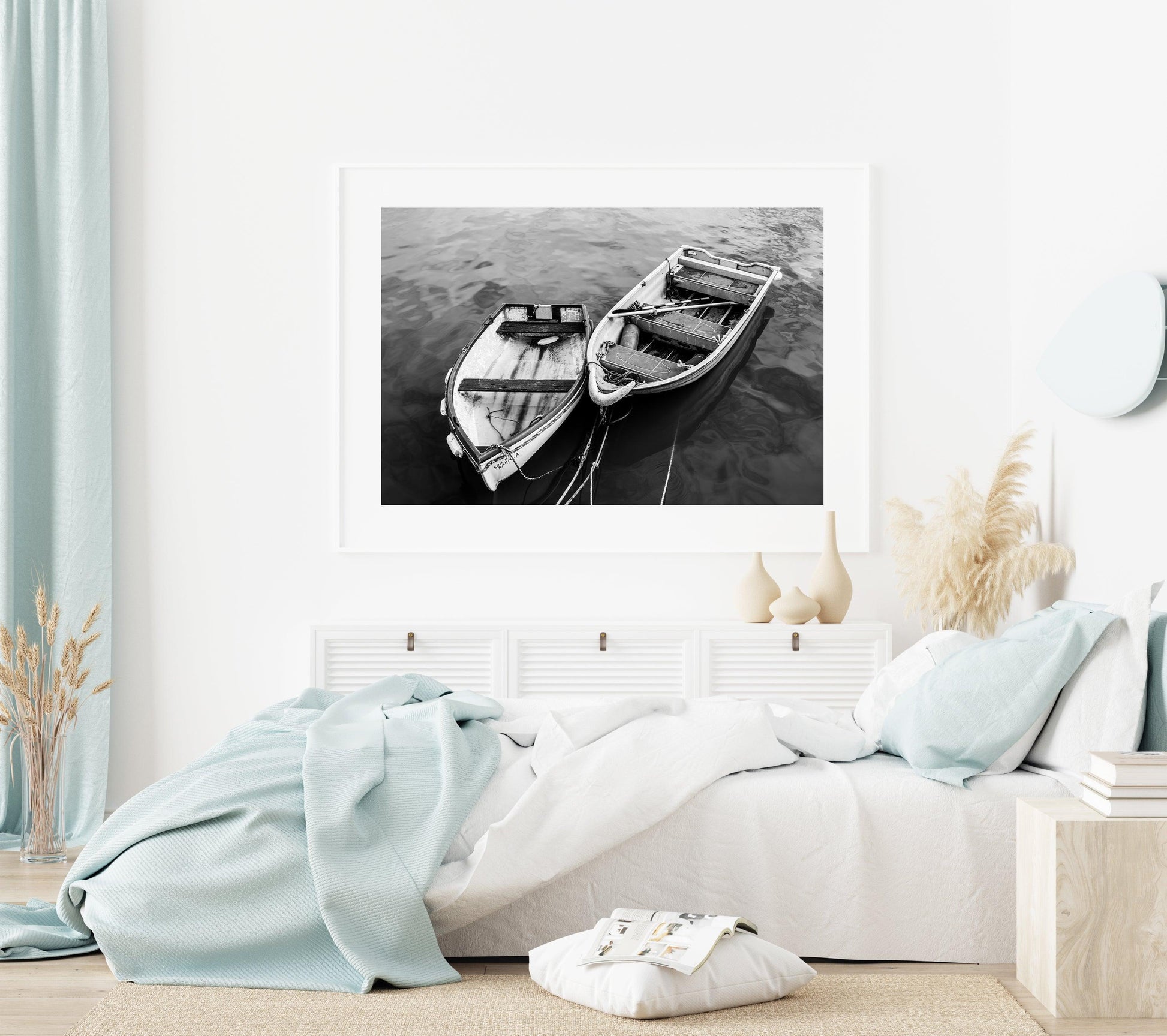 Black and White Wooden Boats Print - Departures Print Shop
