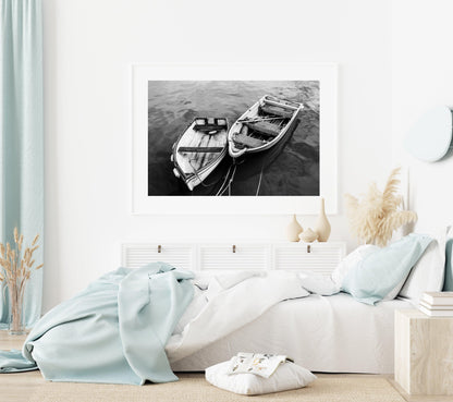 Black and White Wooden Boats Print - Departures Print Shop