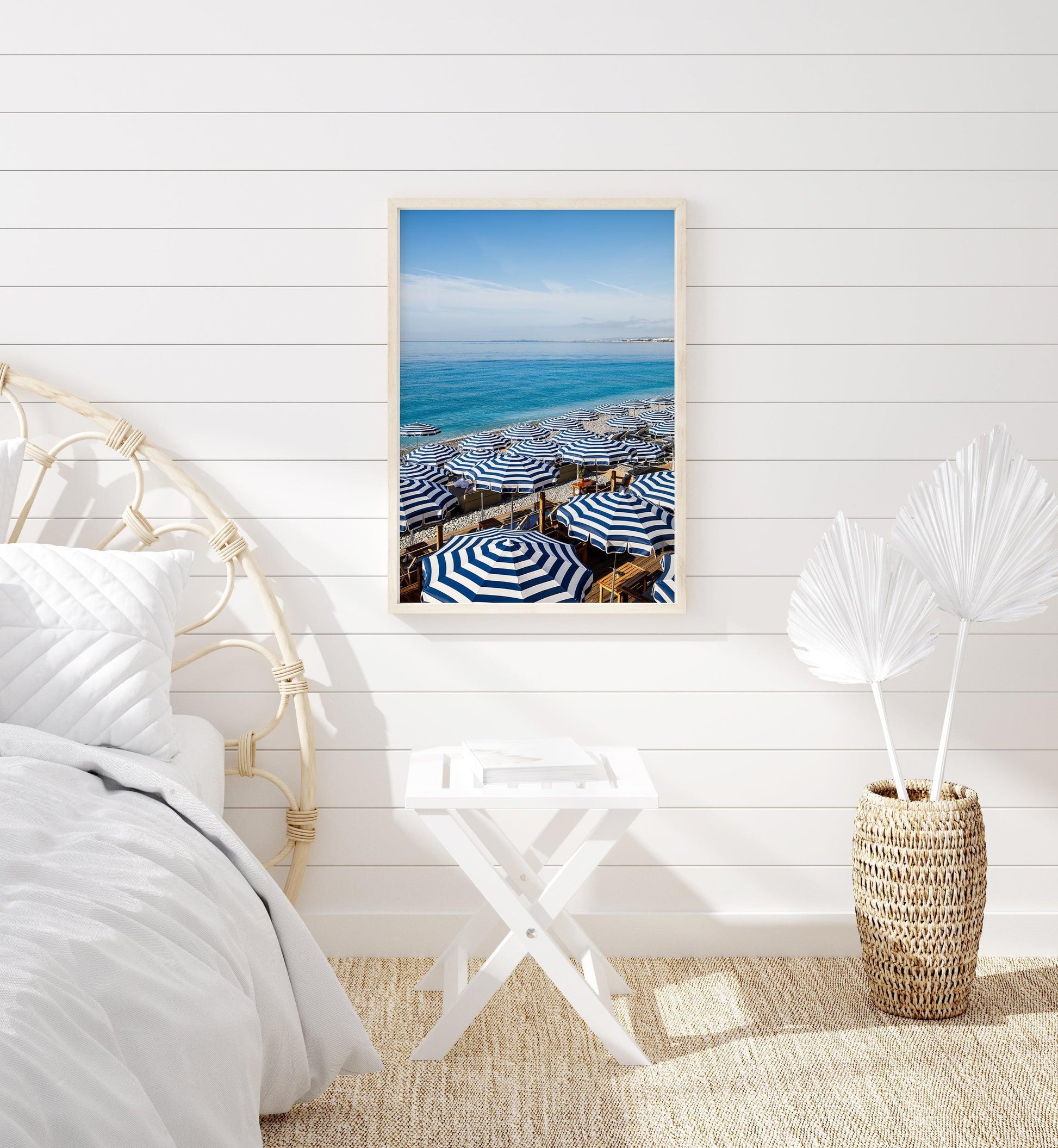 Blue and White Striped Beach Umbrellas V | French Riviera Photography Print - Departures Print Shop